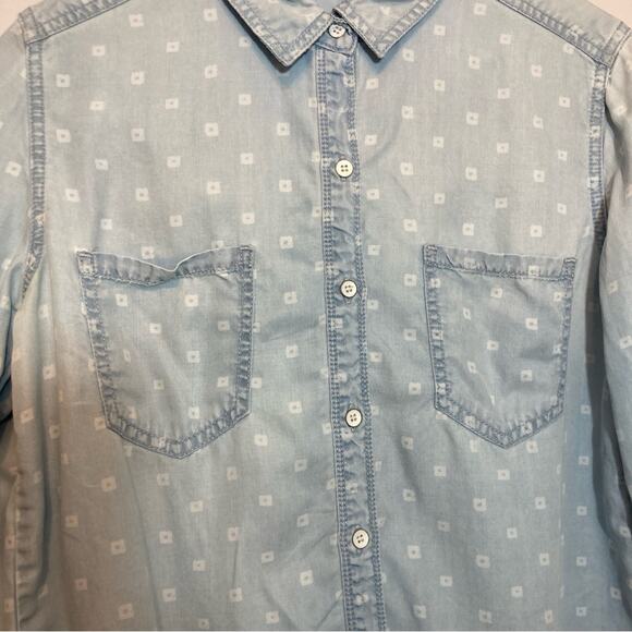 Halogen Tencel Lyocell Soft Denim Button Up Double Breasted Pockets Shirt Top - Picture 4 of 8